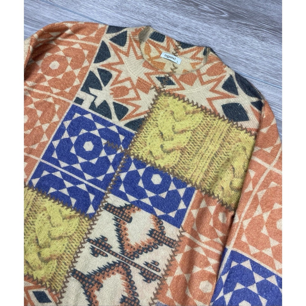Togputel Women's Long Sleeve Patchwork‎ Patterned Knit Sweater Multicolor Size L